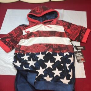 USA flag HOODIE new Denim Distillery American Short Sleeves Red White Blue MENS